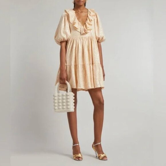 STINE GOYA Imperio Sequin Cotton Mini New Years Dress in Coconut Sparkles Size M - Picture 13 of 13